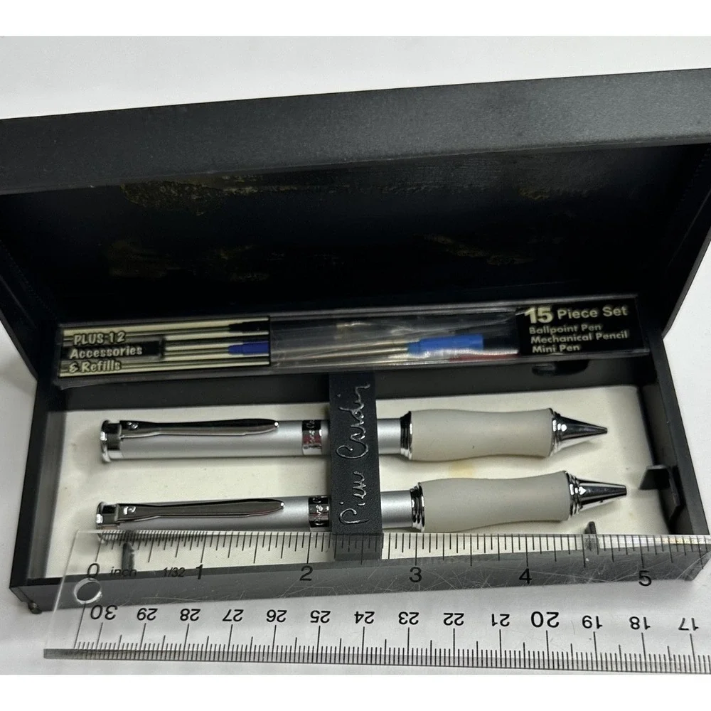 Pierre Cardin Comfort Grip Silver Tone Pen pencil Set Mechanical Refills